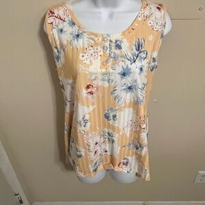 Never Been Worn-Christopher & Banks Floral Sleeveless Top - Yellow and Blue
